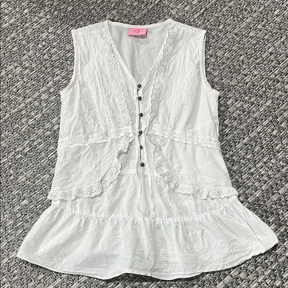 Tangerine | White Button-Front Peplum Top Size 10